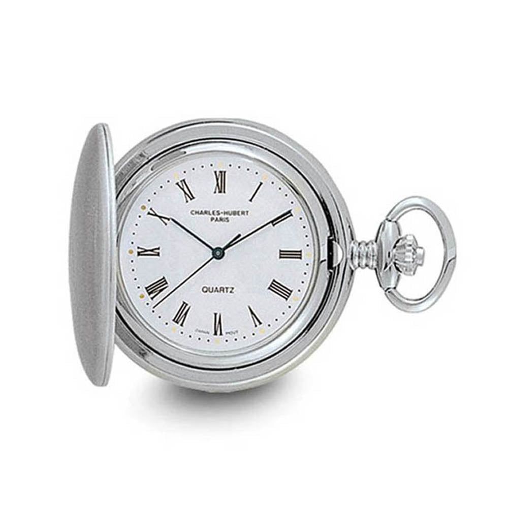 Charles Hubert Satin Chrome-finish Off White Dial Pocket Watch, Item W8760 by The Black Bow Jewelry Co.