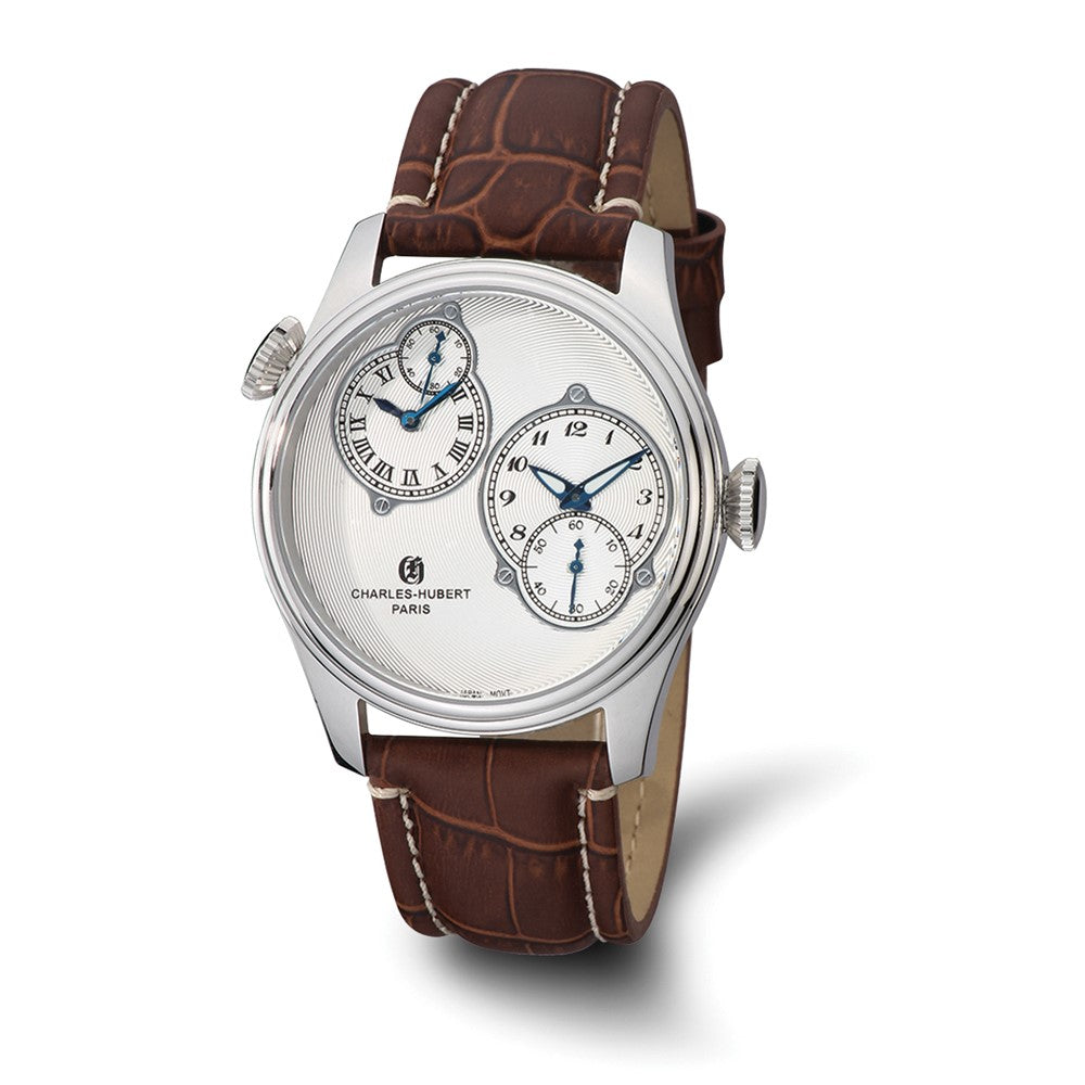 Charles Hubert Mens Stainless Steel Silver Dial Dual Time Watch, Item W8761 by The Black Bow Jewelry Co.