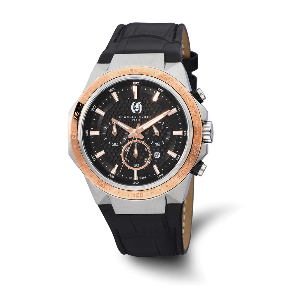Charles Hubert Mens Stainless Steel ChronoBlack Dial Solar Watch, Item W8764 by The Black Bow Jewelry Co.