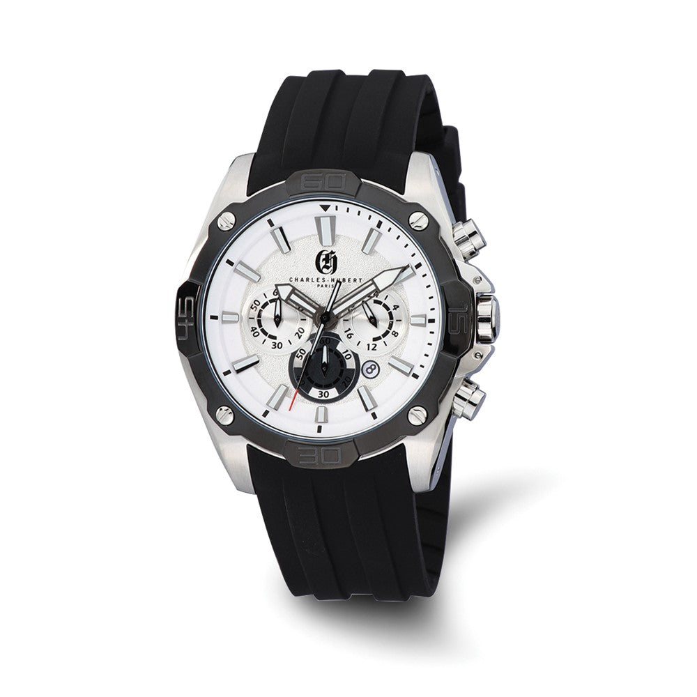 Charles Hubert Mens Stainless Steel Chronograph Two Tone Dial Watch, Item W8774 by The Black Bow Jewelry Co.