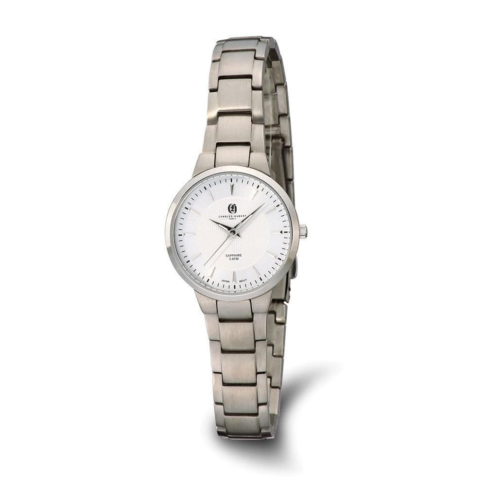 Charles Hubert Ladies Titanium Silver Dial Ultra Slim Watch, Item W8783 by The Black Bow Jewelry Co.