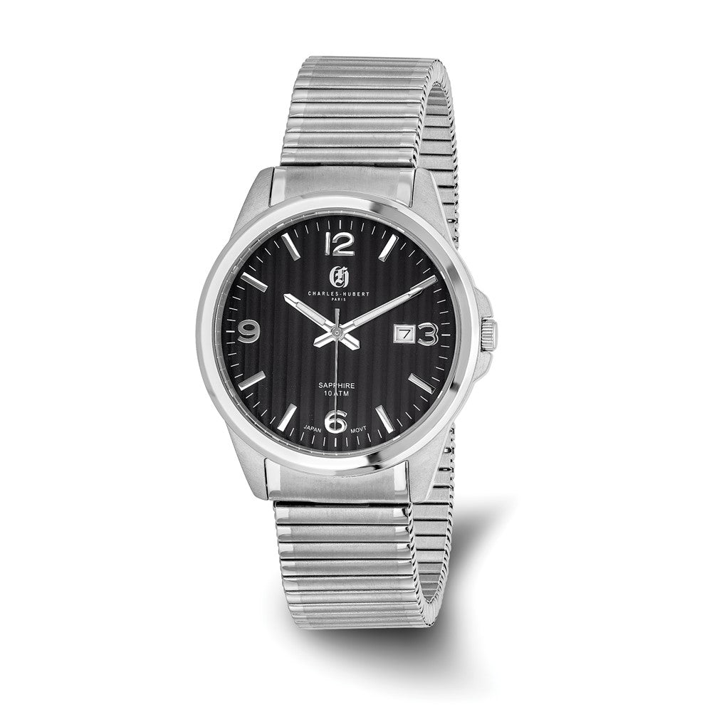 Charles Hubert Mens Titanium Black Dial Expansion Band Watch, Item W8784 by The Black Bow Jewelry Co.