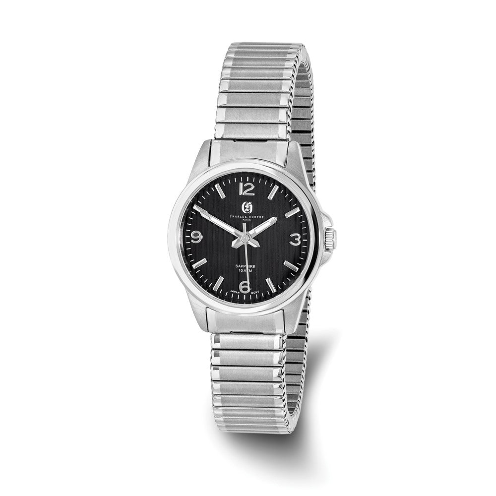 Charles Hubert Ladies Titanium Black Dial Expansion Band Watch, Item W8785 by The Black Bow Jewelry Co.