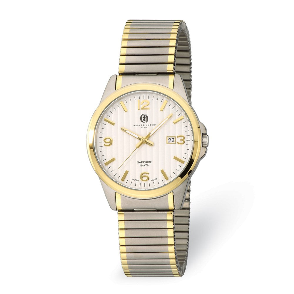 Charles Hubert Mens Titanium Silver Dial Expansion Band Watch, Item W8786 by The Black Bow Jewelry Co.