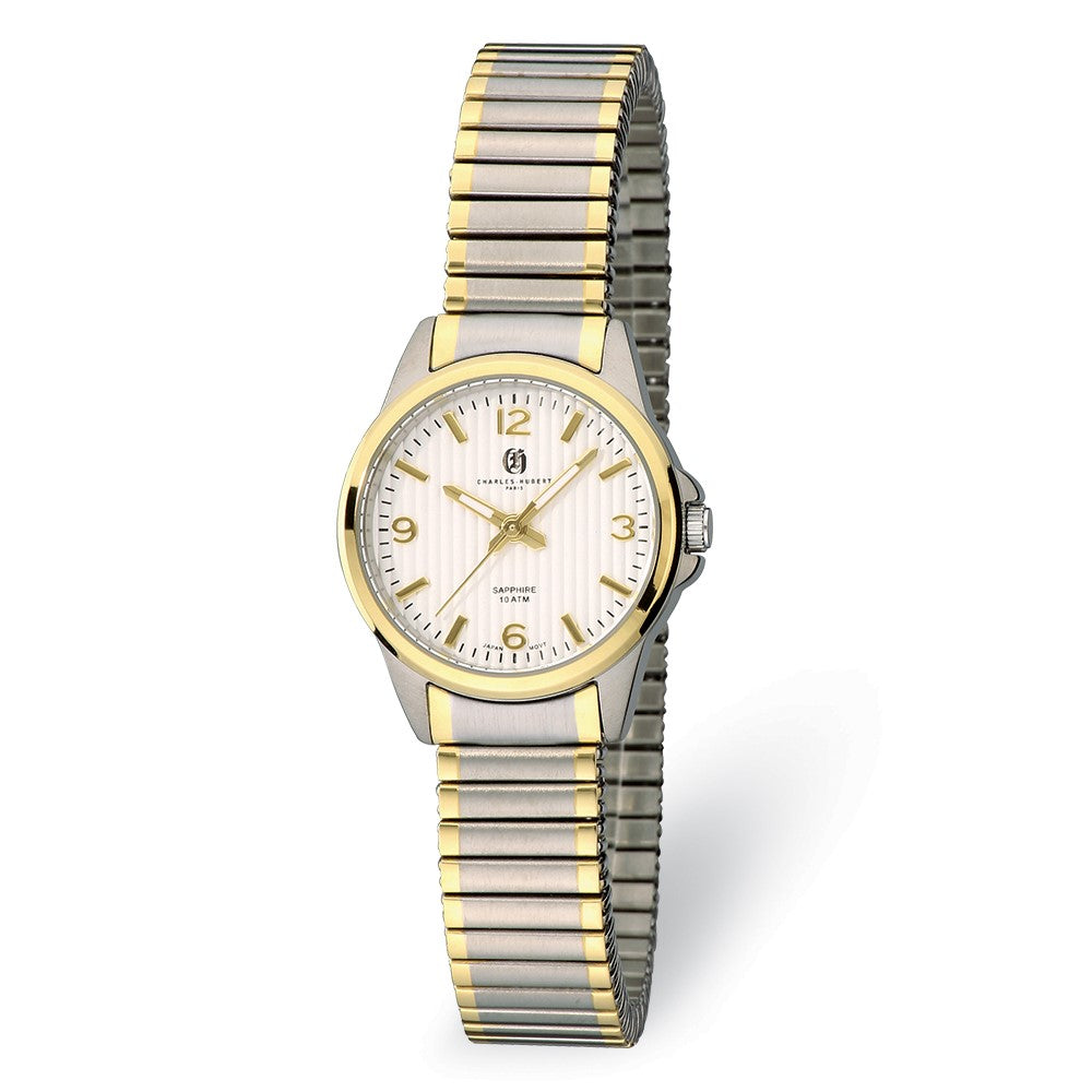 Charles Hubert Ladies Titanium Silver Dial Expansion Band Watch, Item W8787 by The Black Bow Jewelry Co.