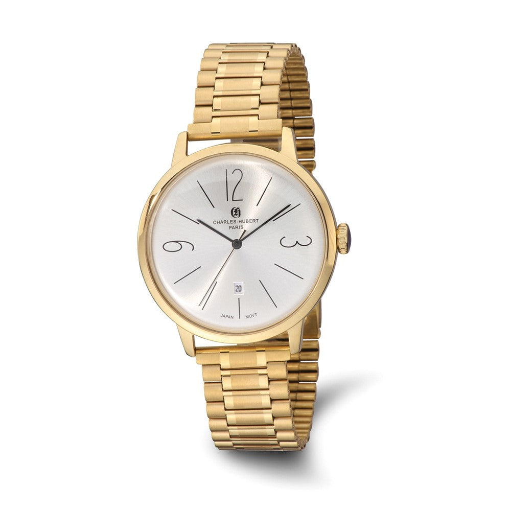 Charles Hubert Mens Stainless Steel IP-plated Silver Dial Watch, Item W8788 by The Black Bow Jewelry Co.