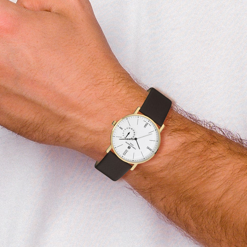 Alternate view of the Charles Hubert Mens Stainless Steel White Dial Blk Leather Dress Watch by The Black Bow Jewelry Co.