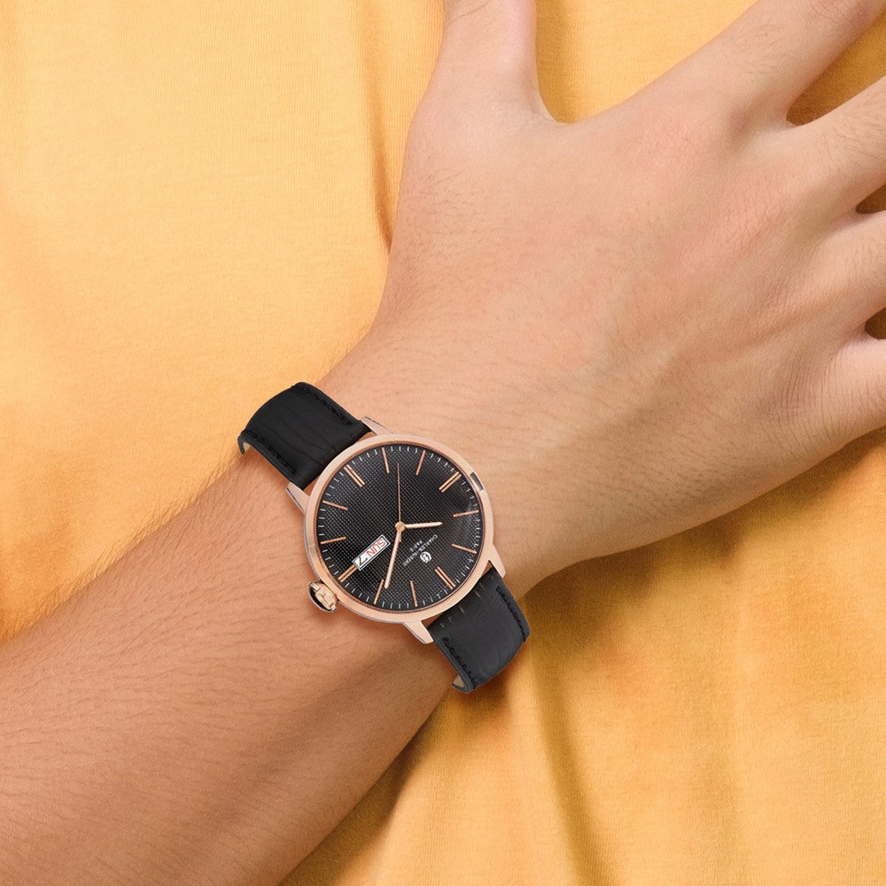 Alternate view of the Charles Hubert Mens Stainless Steel Black & Rose Tone Dial Watch by The Black Bow Jewelry Co.