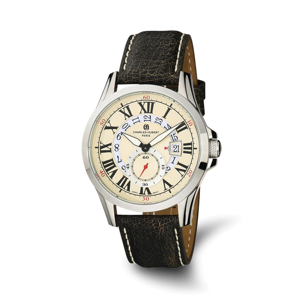 Charles Hubert Mens Stainless Steel Beige Dial Watch, Item W8806 by The Black Bow Jewelry Co.