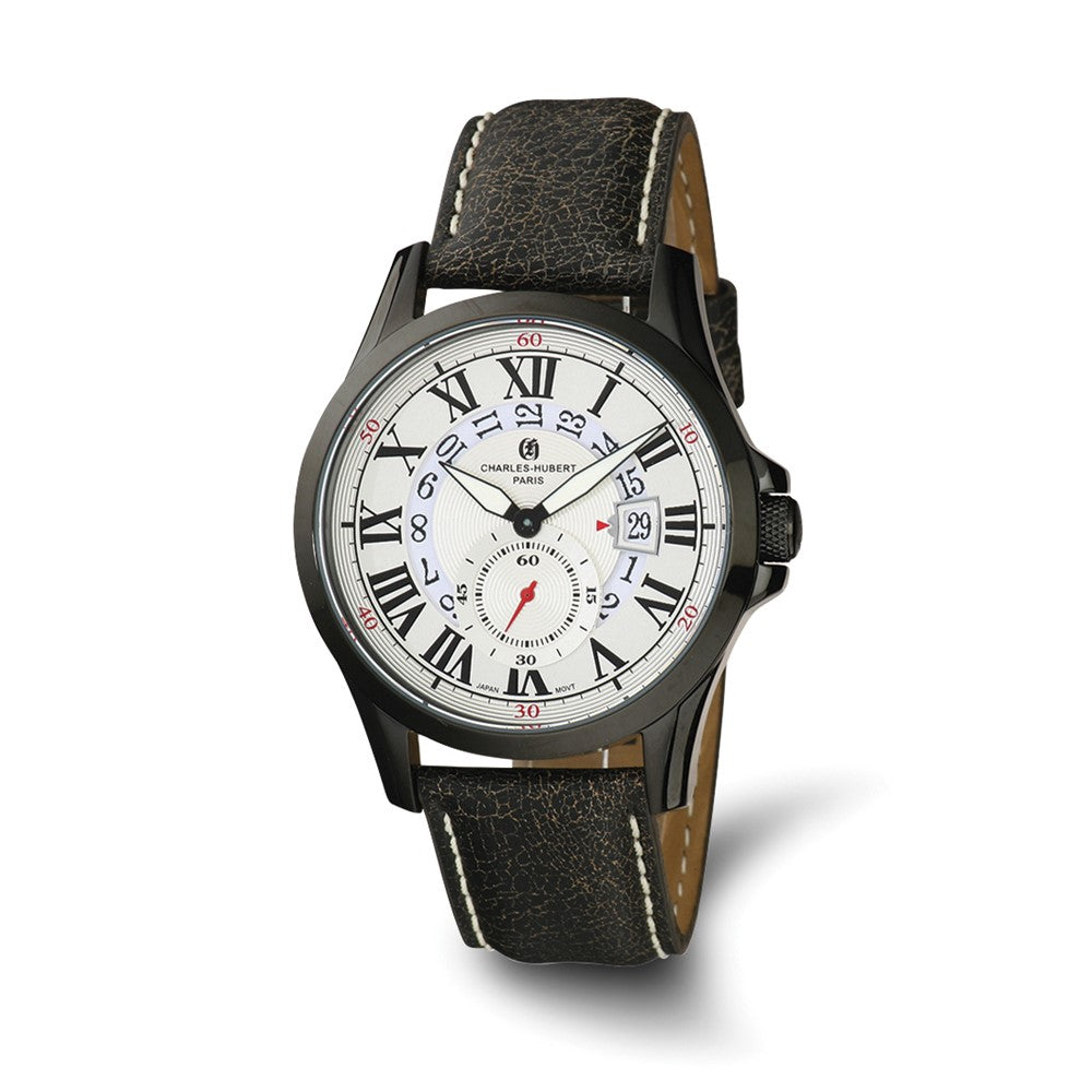 Charles Hubert Mens Black Tone Stainless Steel Silver Dial Watch, Item W8807 by The Black Bow Jewelry Co.