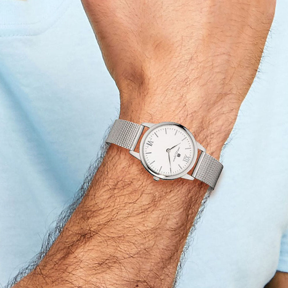 Alternate view of the Charles Hubert Mens Stainless Steel Silver Dial Mesh Band Watch by The Black Bow Jewelry Co.