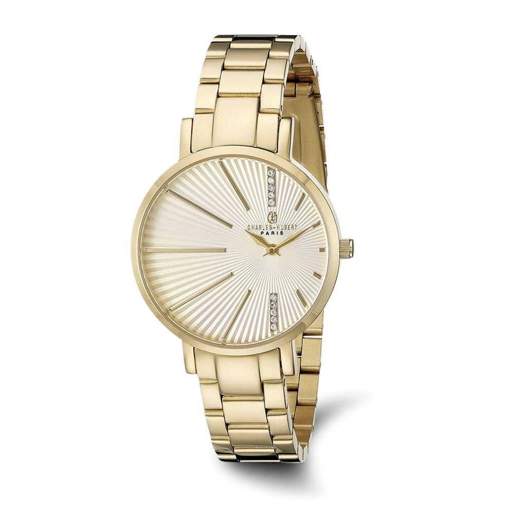 Charles Hubert Ladies Stainless Steel Gold Dial Watch, Item W8821 by The Black Bow Jewelry Co.