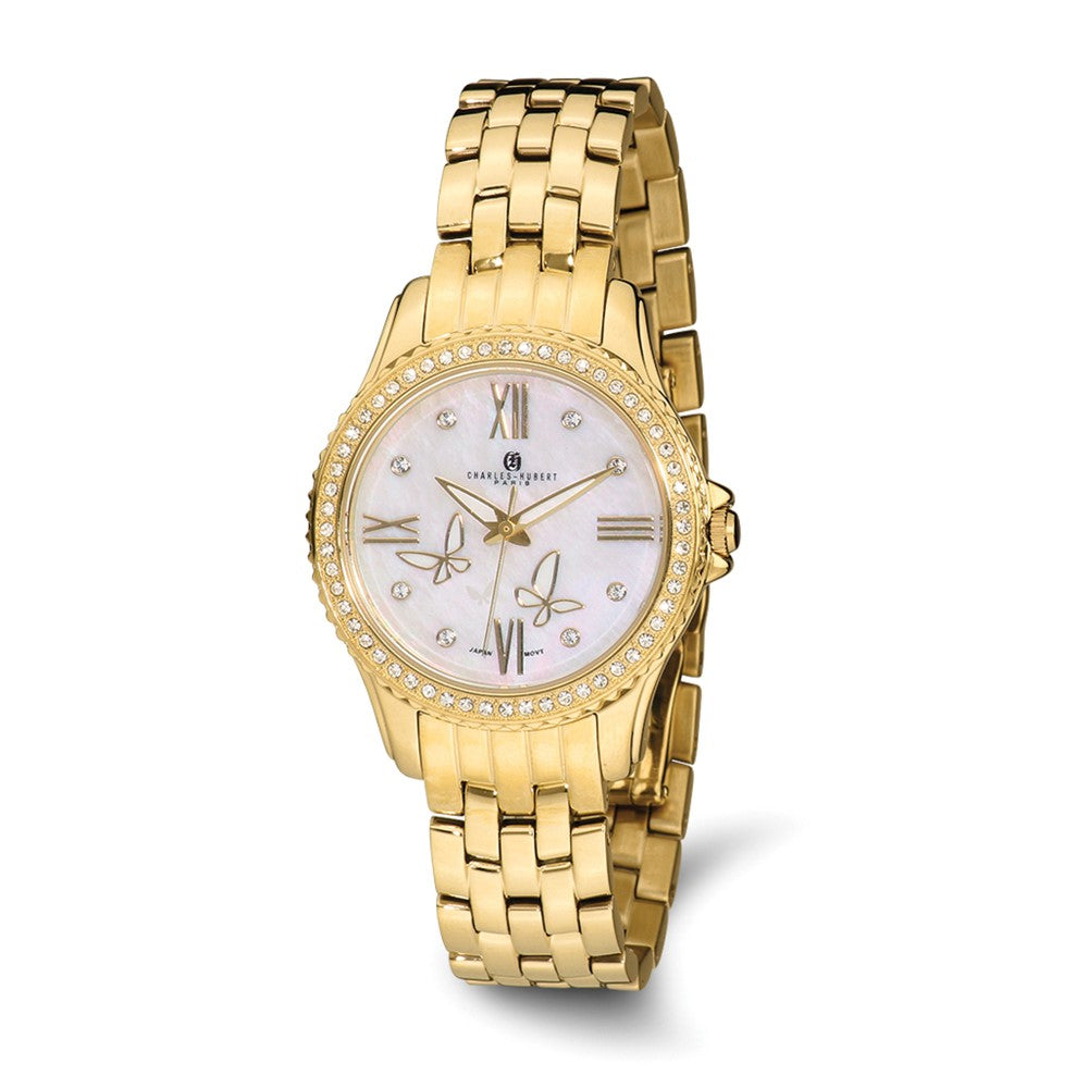 Charles Hubert Ladies Stainless Steel IP-plated MOP Dial Watch, Item W8823 by The Black Bow Jewelry Co.