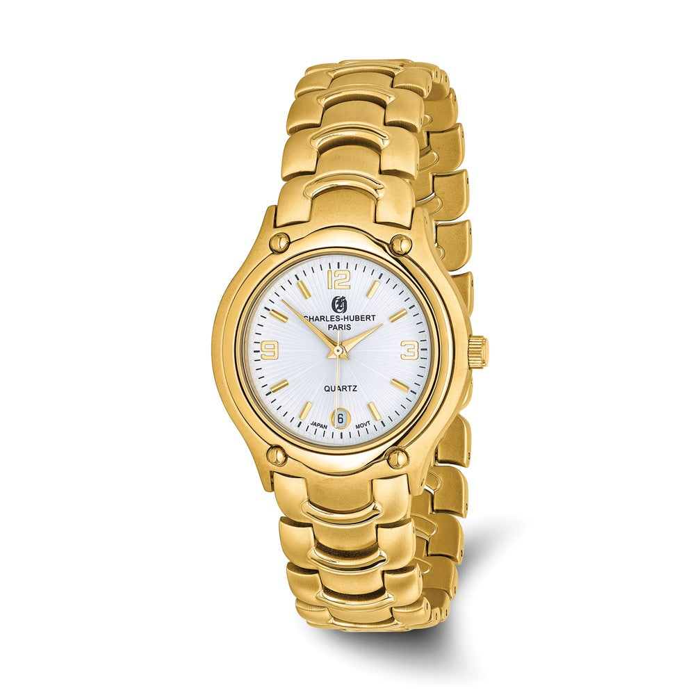 Charles Hubert Mens Gold-finish White Dial Watch, Item W8827 by The Black Bow Jewelry Co.
