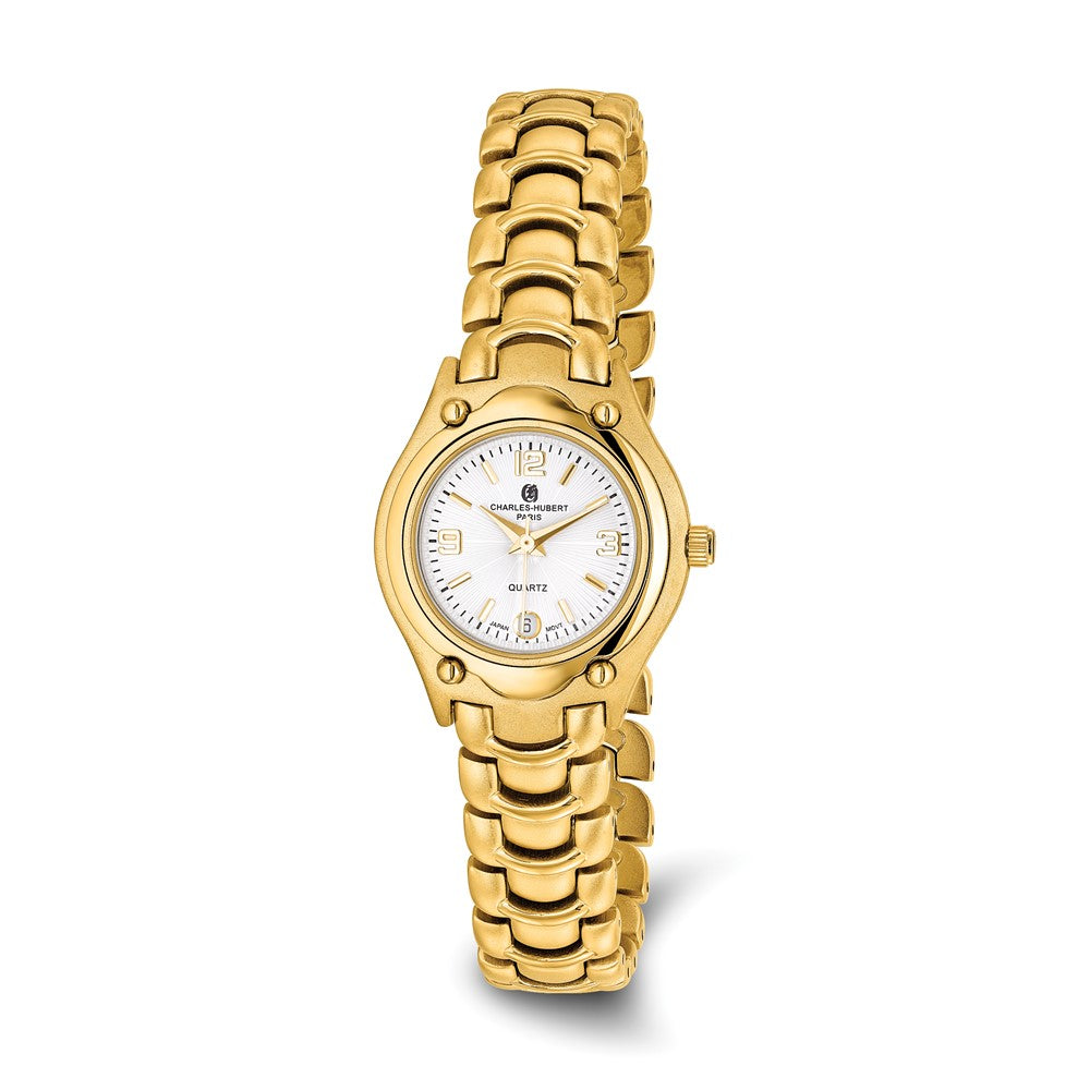 Charles Hubert Ladies Gold-finish White Dial Watch, Item W8828 by The Black Bow Jewelry Co.