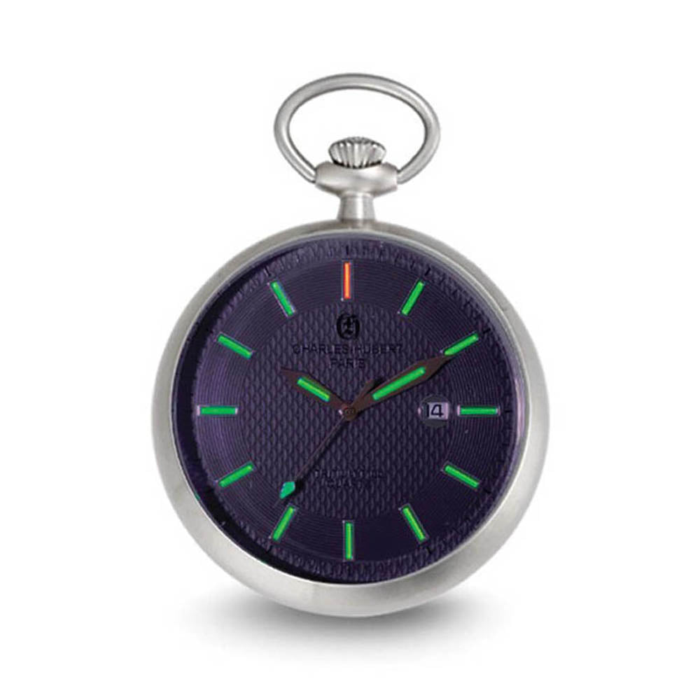 Alternate view of the Charles Hubert Stainless Open Black Face Tritium Quartz Pocket Watch by The Black Bow Jewelry Co.