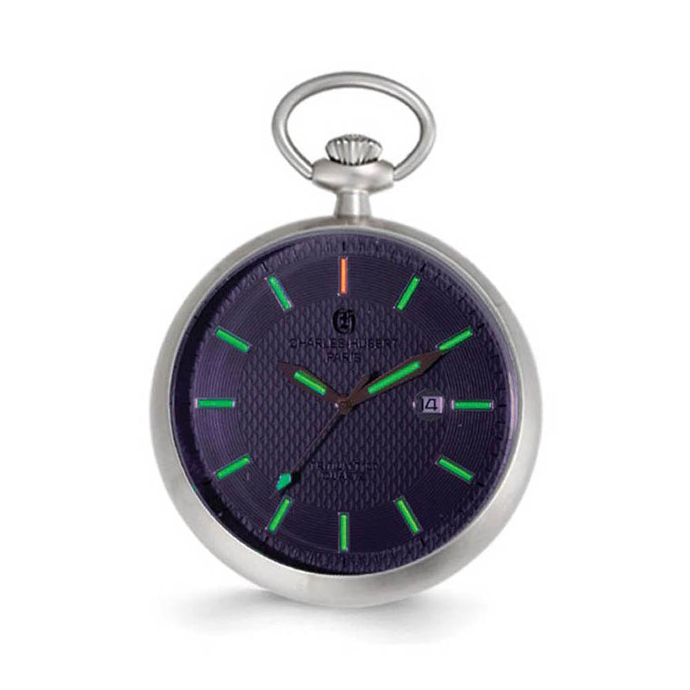 Alternate view of the Charles Hubert Stainless Open Grey Face Tritium Quartz Pocket Watch by The Black Bow Jewelry Co.