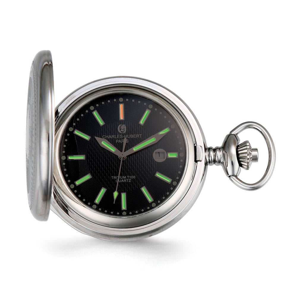 Alternate view of the Charles Hubert Stainless Steel Black Dial Tritium Quartz Pocket Watch by The Black Bow Jewelry Co.