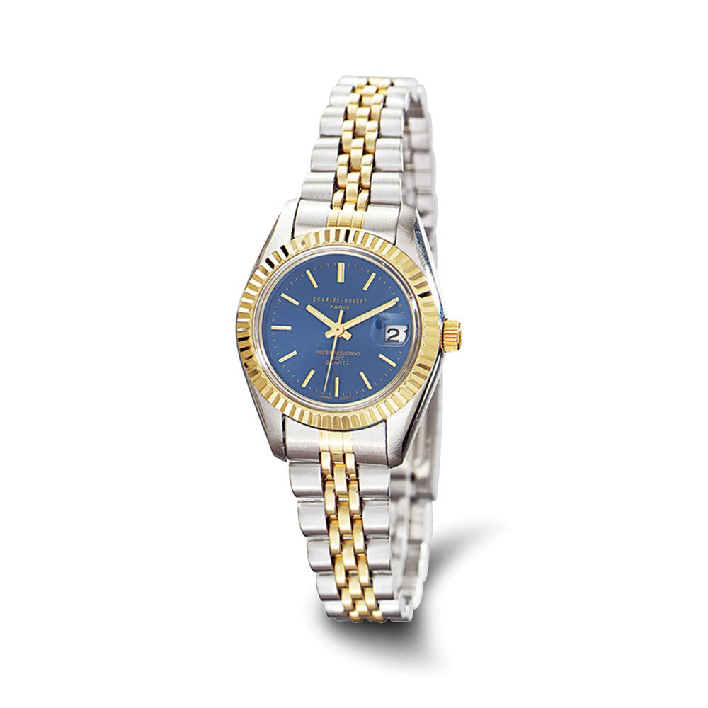 Charles Hubert Ladies Two-tone Stainless Steel Blue Dial Watch, Item W8843 by The Black Bow Jewelry Co.