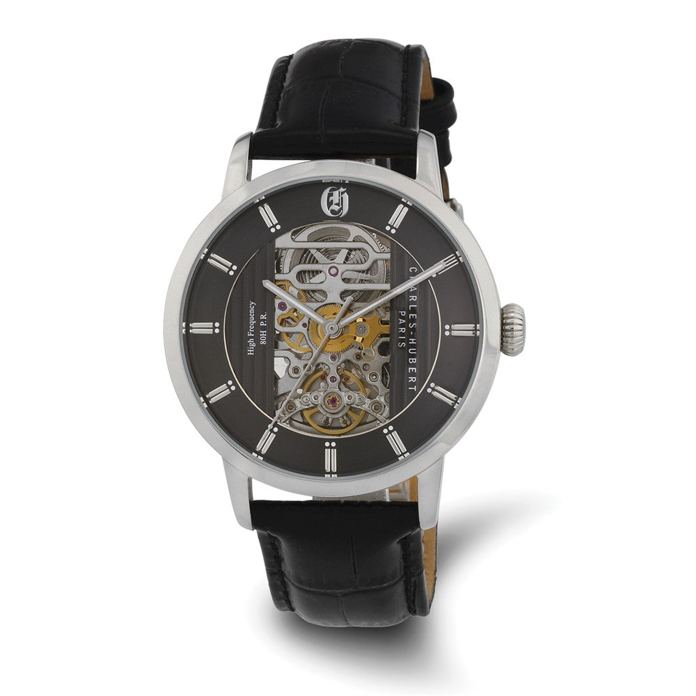 Charles Hubert Stainless Black Skeleton Dial Automatic Watch, Item W8844 by The Black Bow Jewelry Co.