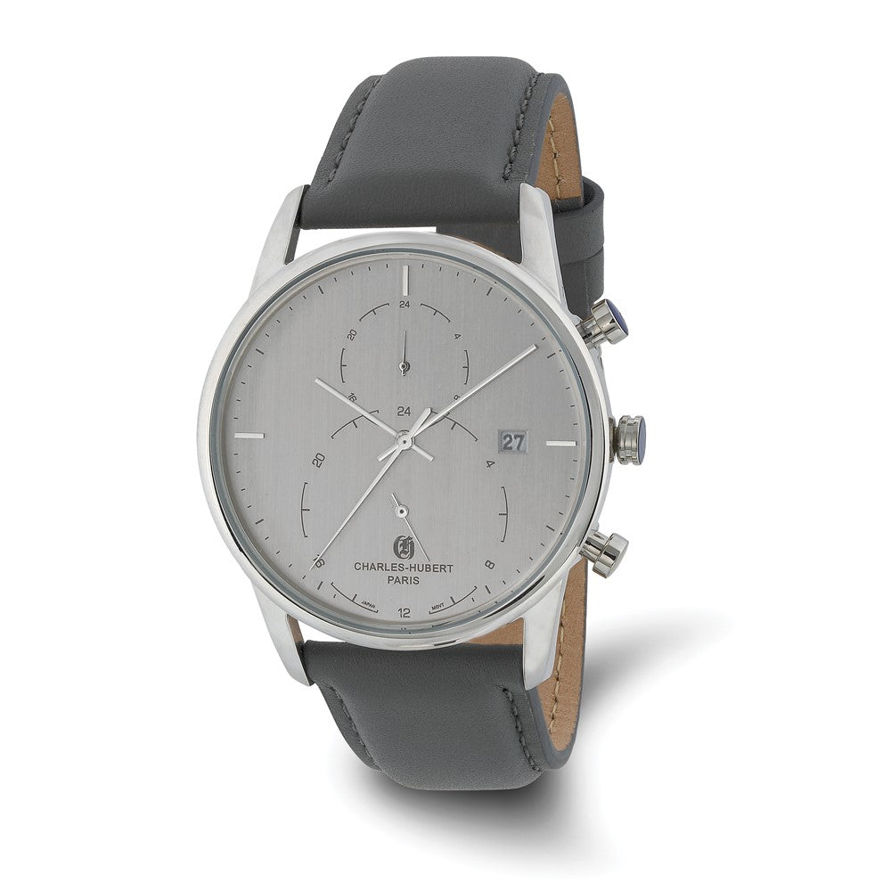 Charles Hubert Mens Stainless Steel Grey Dial Dual Time Watch, Item W8848 by The Black Bow Jewelry Co.