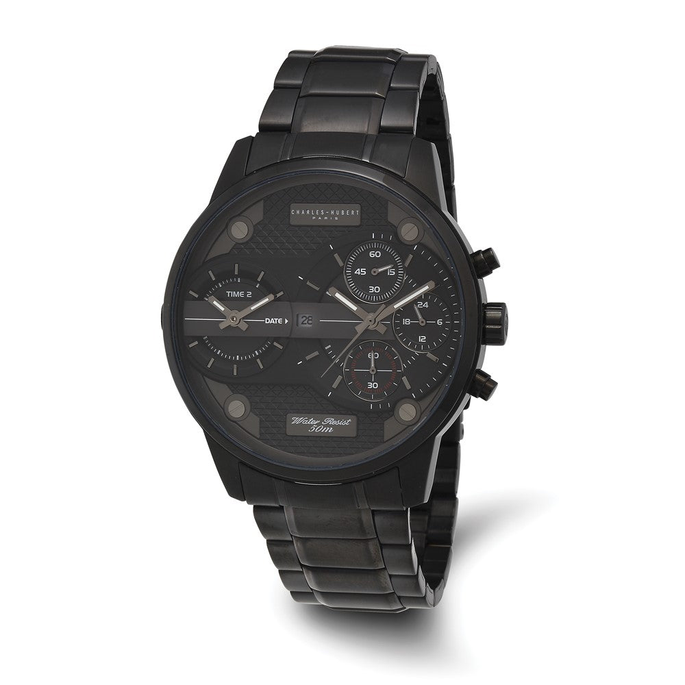 Charles Hubert IP Black Stainless Chronograph Dual Time Watch, Item W8849 by The Black Bow Jewelry Co.