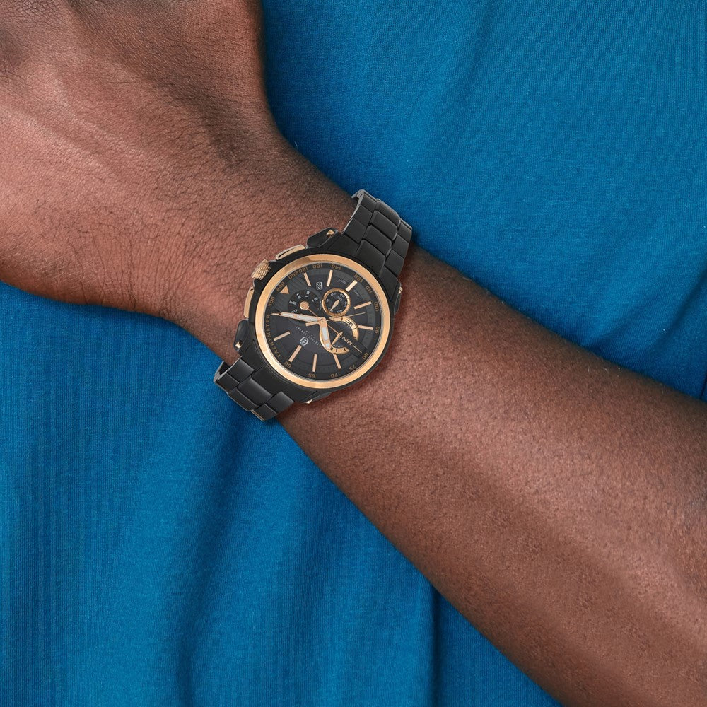 Alternate view of the Charles Hubert Mens Black & Rose Tone Stainless Stl Chronograph Watch by The Black Bow Jewelry Co.