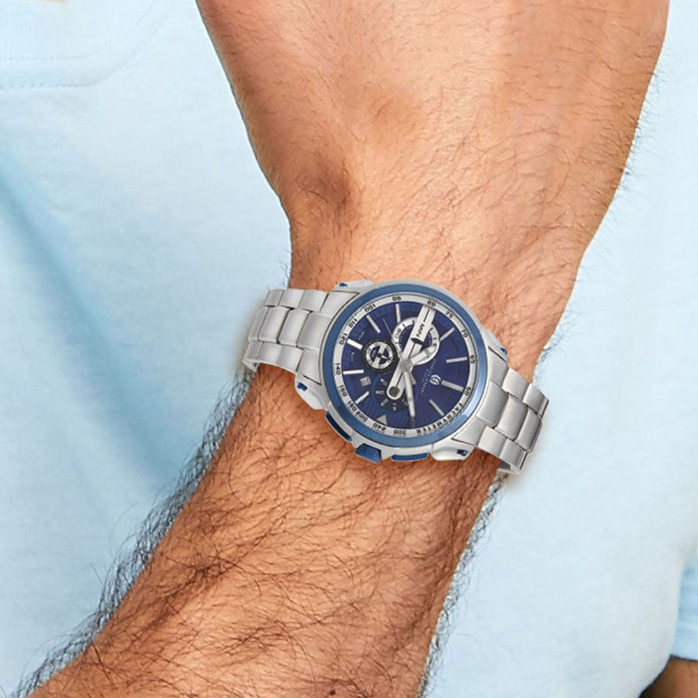 Alternate view of the Charles Hubert Stainless Steel Chronograph Blue Dial Watch by The Black Bow Jewelry Co.