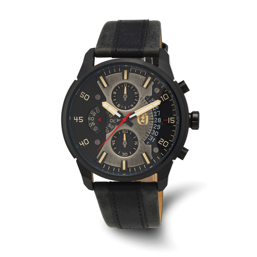Charles Hubert Mens Black Stainless Steel Chronograph Black Dial Watch, Item W8855 by The Black Bow Jewelry Co.