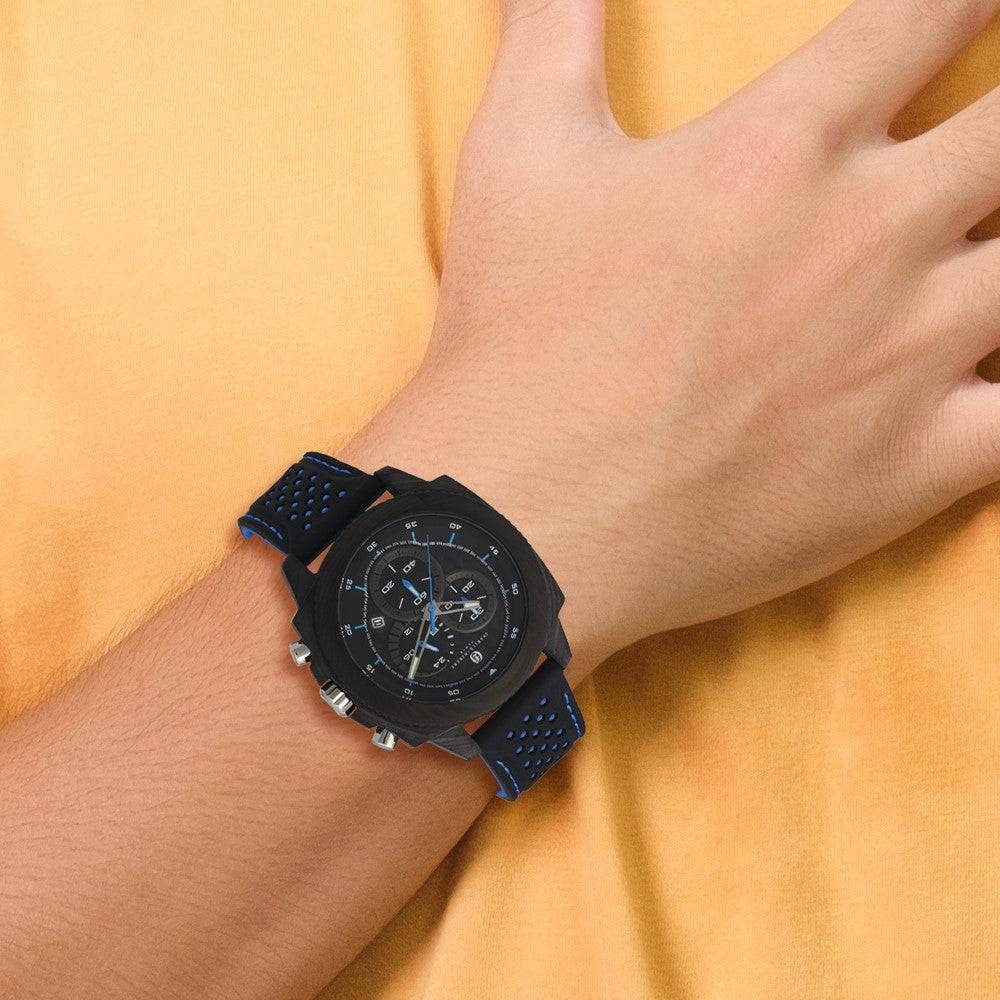 Alternate view of the Charles Hubert Carbon Fiber Case Chrono Blue Strap Watch by The Black Bow Jewelry Co.