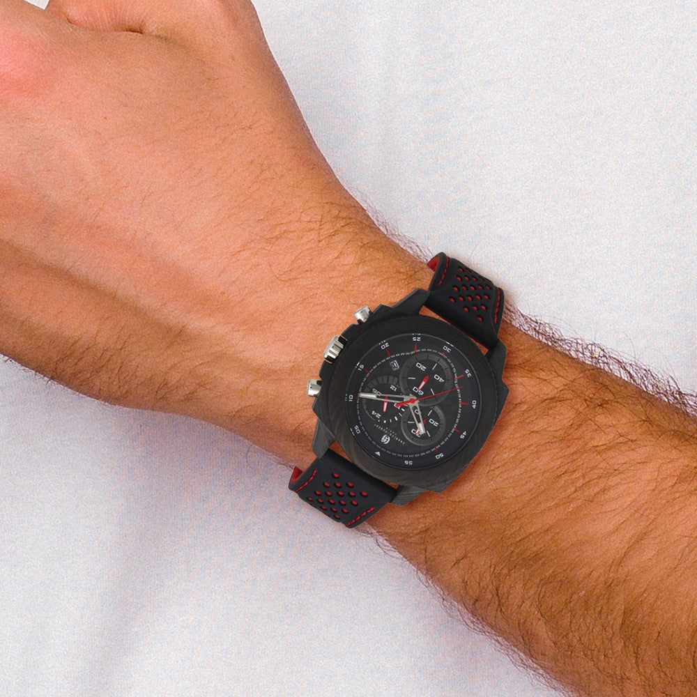 Alternate view of the Charles Hubert Carbon Fiber Case Chrono Red Strap Watch by The Black Bow Jewelry Co.