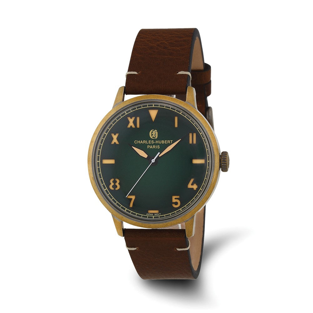 Charles Hubert Antique Gold Stainless Green Dial Quartz Watch, Item W8864 by The Black Bow Jewelry Co.