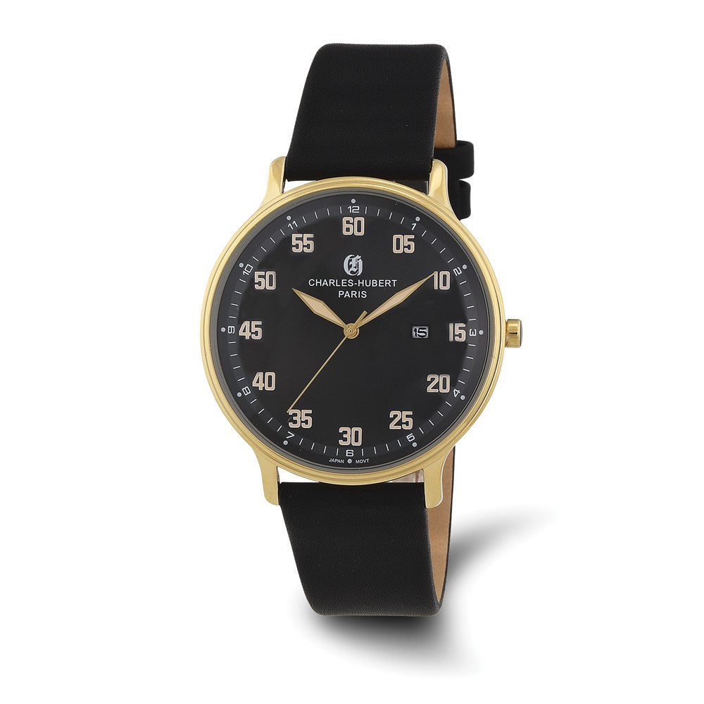 Charles Hubert IP-plated Stainless Steel Black Dial Quartz Watch, Item W8866 by The Black Bow Jewelry Co.