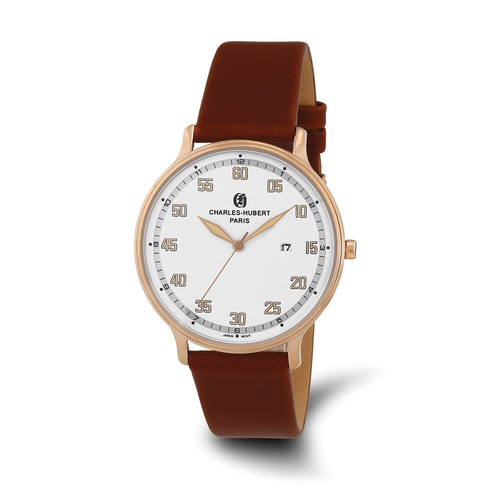 Charles Hubert Rose IP-plated Stainless White Dial Quartz Watch, Item W8867 by The Black Bow Jewelry Co.