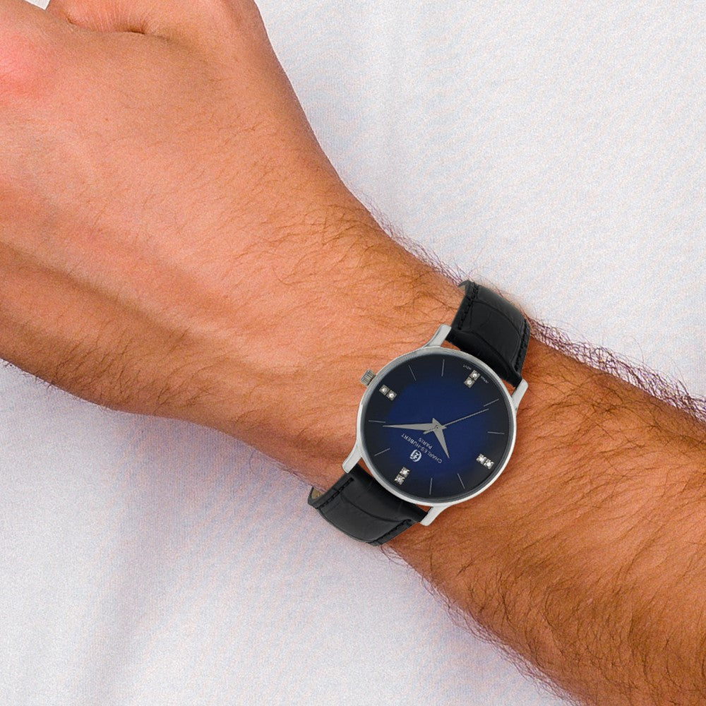 Alternate view of the Charles Hubert Mens Stainless Steel Blue Dial Leather Watch by The Black Bow Jewelry Co.