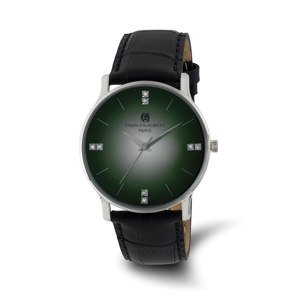 Charles Hubert Mens Stainless Steel Green Dial Watch, Item W8870 by The Black Bow Jewelry Co.