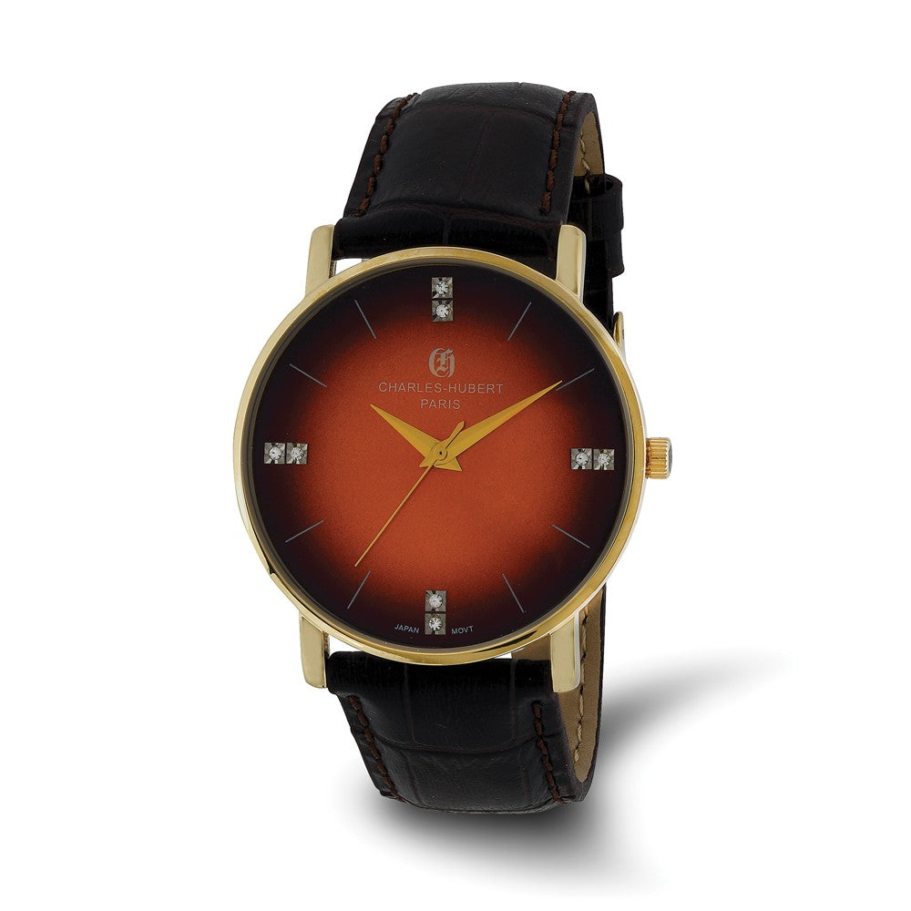 Charles Hubert Mens Stainless Steel Orange Dial Watch, Item W8871 by The Black Bow Jewelry Co.