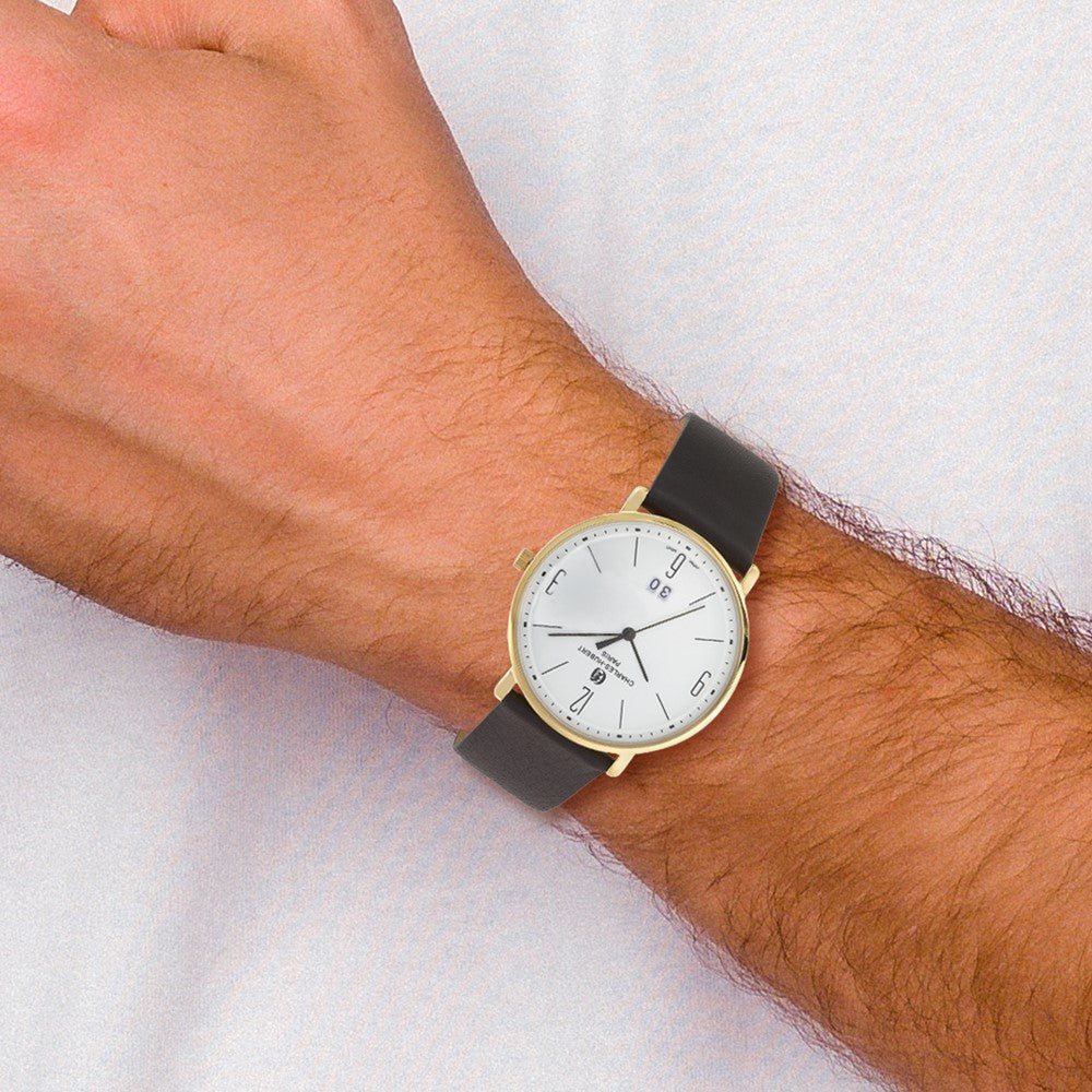Alternate view of the Charles Hubert Mens Gold Tone Stainless Steel Leather White Dial Watch by The Black Bow Jewelry Co.
