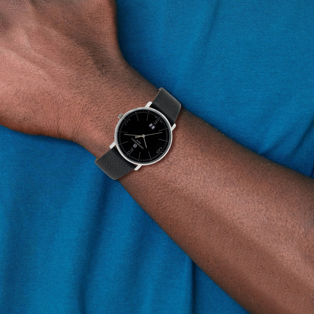 Alternate view of the Charles Hubert Mens Stainless Steel Black Leather Black Dial Watch by The Black Bow Jewelry Co.