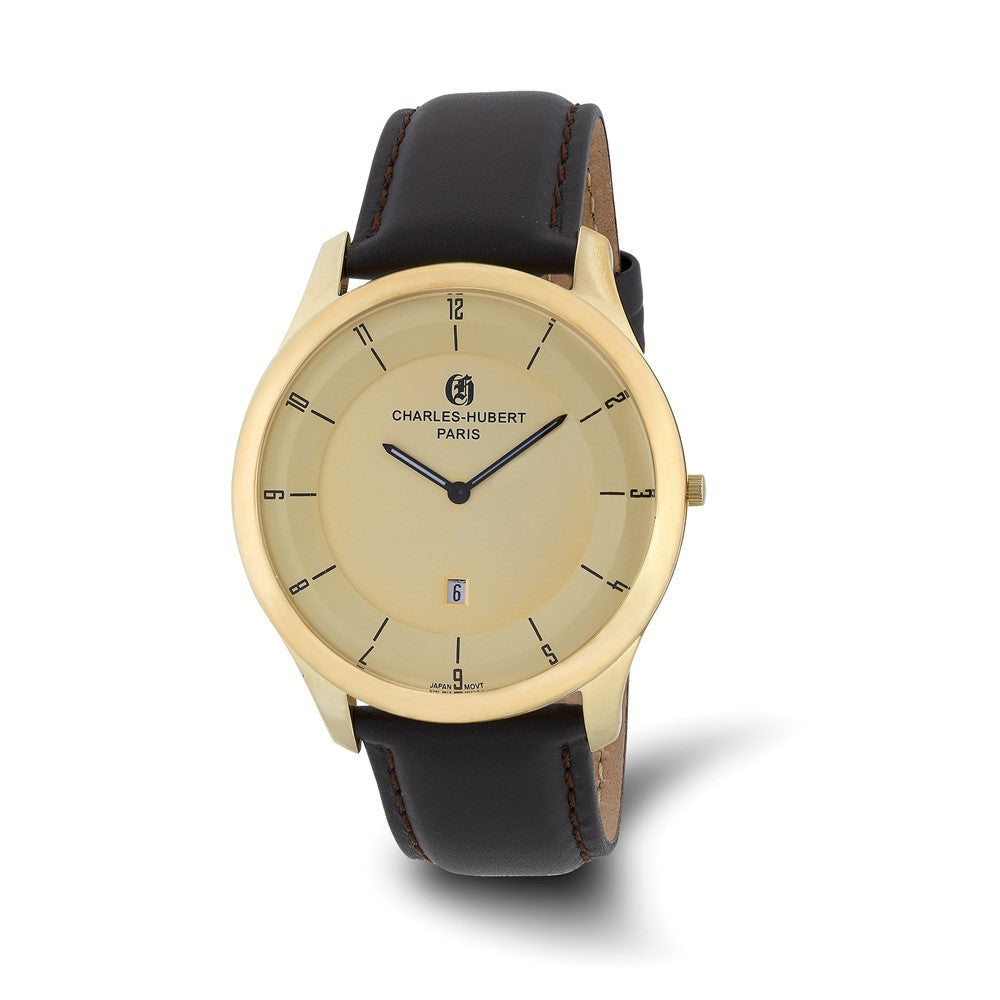Charles Hubert IP-plated Stainless Steel Gold Dial Watch, Item W8879 by The Black Bow Jewelry Co.