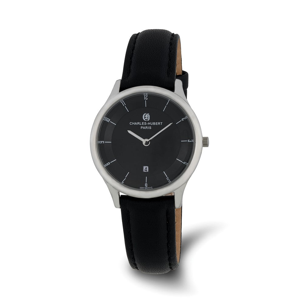 Charles Hubert Ladies Stainless Steel Analog Black Dial Watch, Item W8882 by The Black Bow Jewelry Co.
