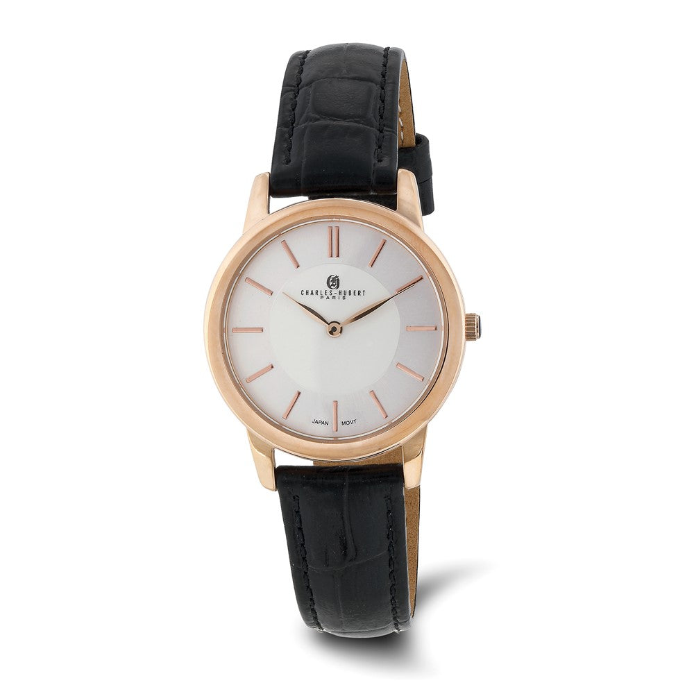Charles Hubert Ladies Rose Stainless Steel Off-White Dial Watch, Item W8888 by The Black Bow Jewelry Co.