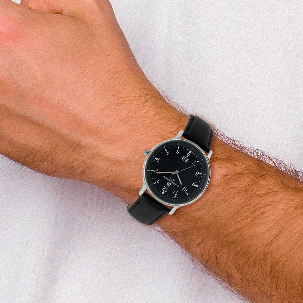 Alternate view of the Charles Hubert Mens Stainless Steel Black Dial Black Leather Watch by The Black Bow Jewelry Co.