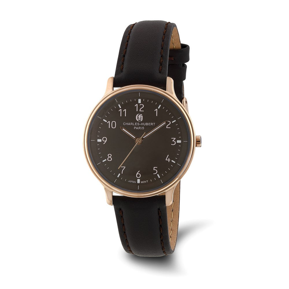 Charles Hubert Ladies Rose-plated Stainless Steel Brown Dial Watch, Item W8892 by The Black Bow Jewelry Co.