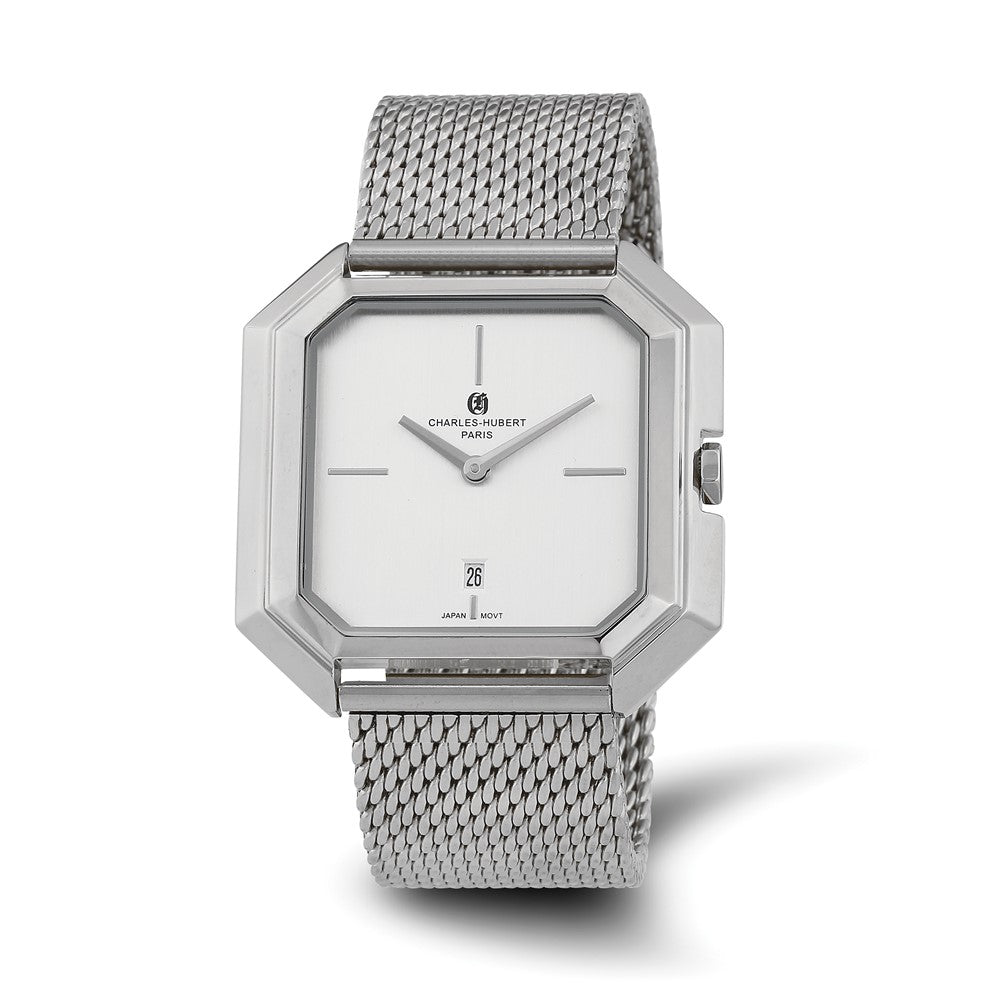 Charles Hubert Mens Stainless Mesh Silver Dial Quartz Watch, Item W8893 by The Black Bow Jewelry Co.
