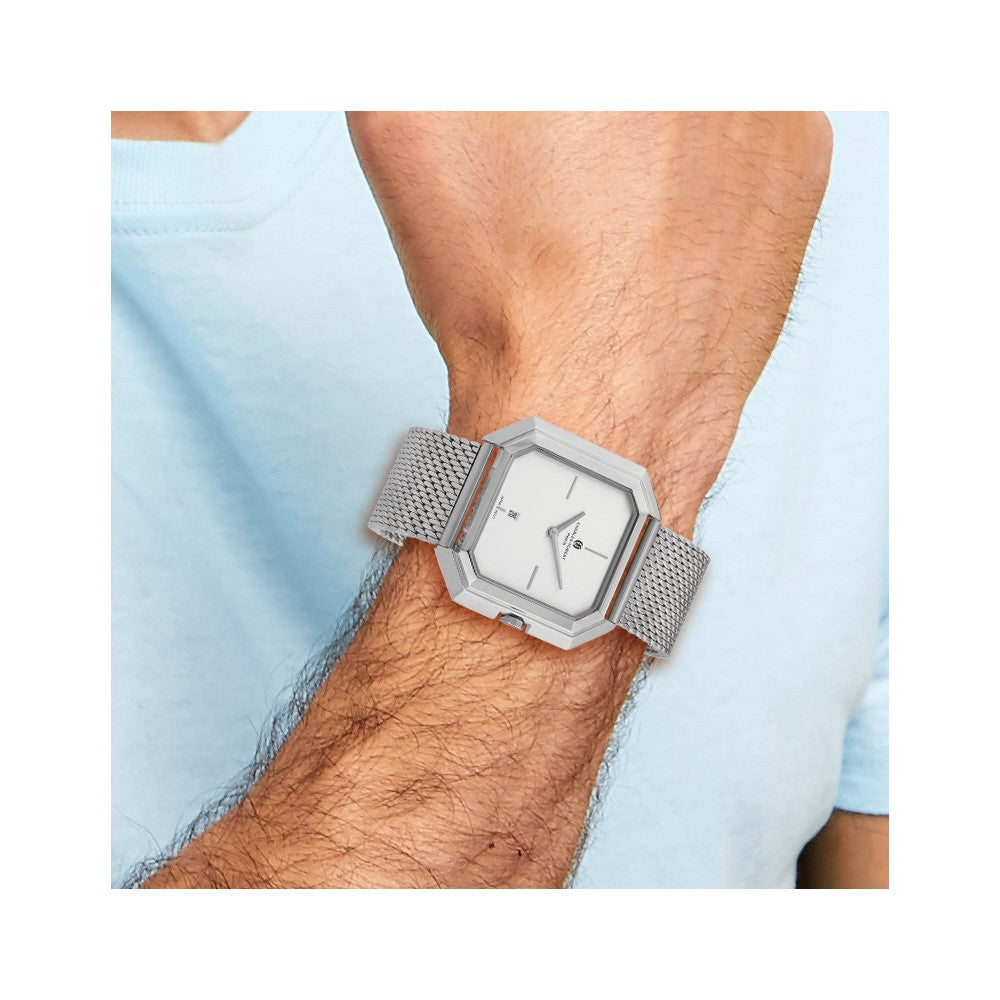 Alternate view of the Charles Hubert Mens Stainless Mesh Silver Dial Quartz Watch by The Black Bow Jewelry Co.