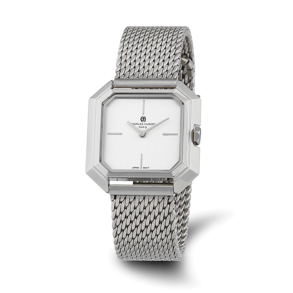 Charles Hubert Ladies Stainless Mesh Silver Dial Quartz Watch, Item W8894 by The Black Bow Jewelry Co.