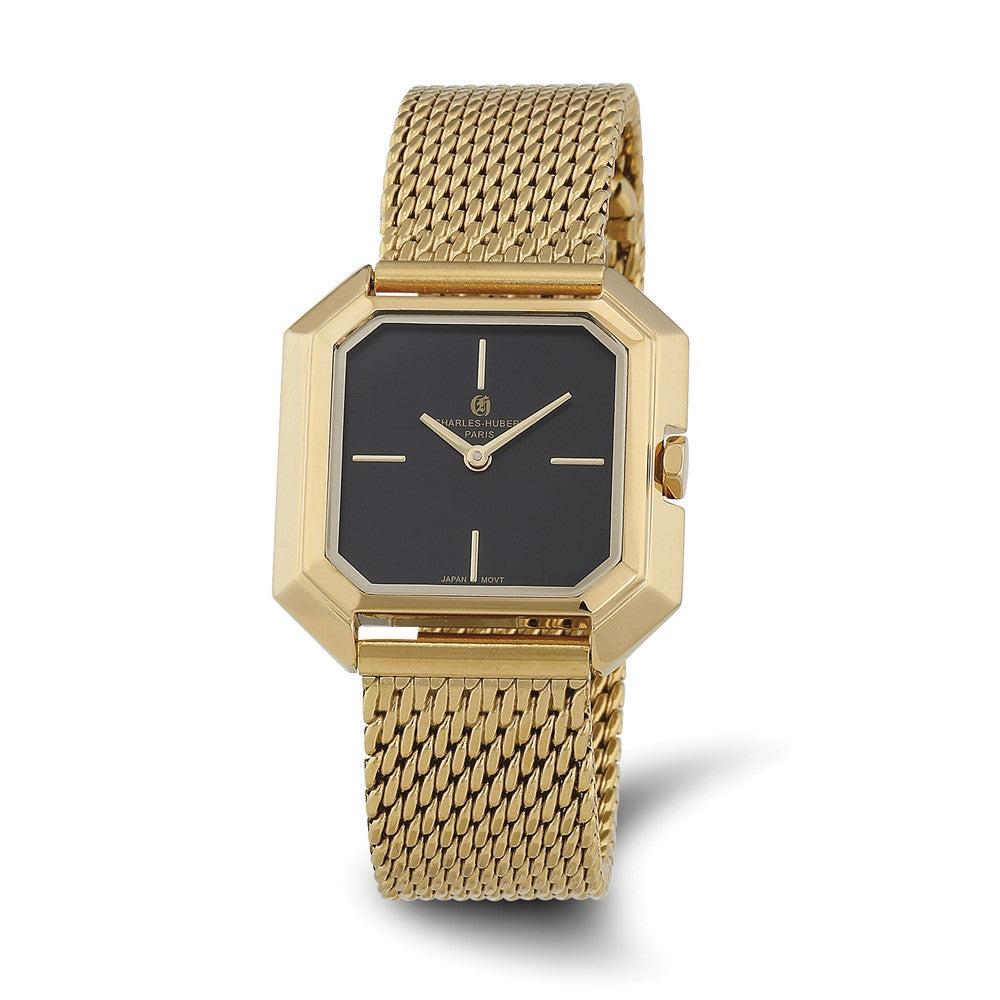 Charles Hubert Ladies IP-plated Stainless Mesh Black Dial Quartz Watch, Item W8896 by The Black Bow Jewelry Co.