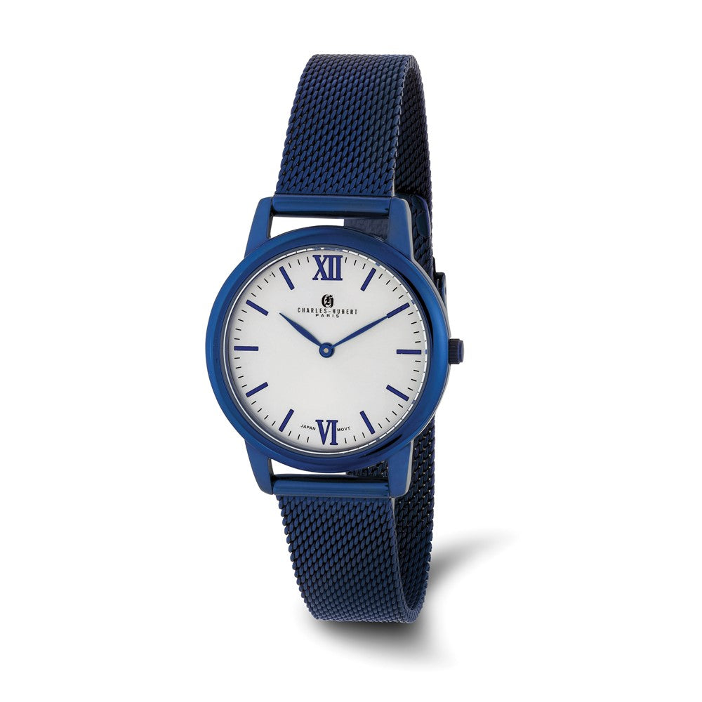 Charles Hubert Ladies Blue Stainless Off-White Dial Mesh Watch, Item W8898 by The Black Bow Jewelry Co.