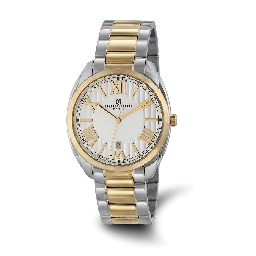 Charles Hubert Mens Two-Tone Stainless Steel Off-White Dial Watch, Item W8899 by The Black Bow Jewelry Co.